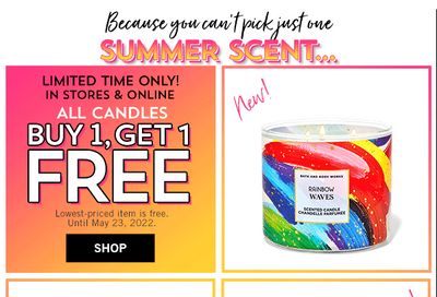 Bath & Body Works Canada Sale: All Candles, Buy 1, Get 1 FREE + Select Body Care 6 for $36 + More Offers