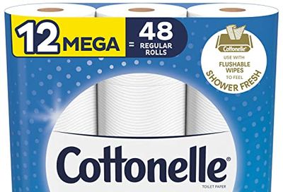 Cottonelle Ultra Clean Toilet Paper, Strong Bath Tissue, 12 Mega Rolls (Equals 48 Regular Rolls) $11.99 (Reg $29.99)