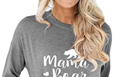 Freemale Womens Mama Bear Sweatshirt Long Sleeve Pullover Casual Pocket Blouses Grey $29.74 (Reg $35.98)