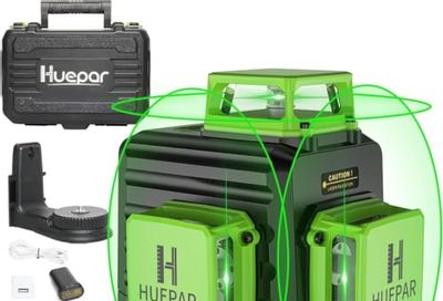 Huepar B03CG Professional 3D Laser Level 360° Self Leveling, 3x360 Niveau Laser Tool, 3 Plane Cross Line Lazer Leveler Green Beam, USB-C Charging Port & Hard Carry Case Included
