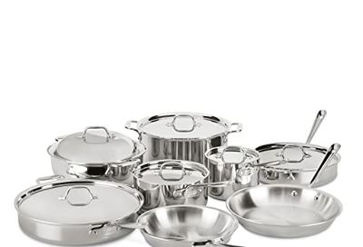All-Clad 401716 Stainless Steel Tri-Ply Bonded Dishwasher Safe Cookware Set, 14-Piece, Silver $999.99 (Reg $1499.99)