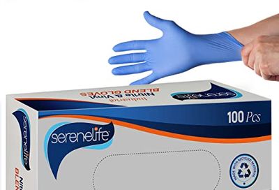 100 Pcs Nitrile Disposable Gloves - Soft Industrial Gloves, Vinyl Gloves Powder-Free, Latex-Free Protective Gloves, Soft and Comfortable - SereneLife (Medium), blue $14.99 (Reg $43.99)