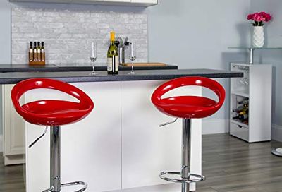Flash Furniture 2 Pk. Contemporary Red Plastic Adjustable Height Barstool with Rounded Cutout Back and Chrome Base $171.1 (Reg $272.51)