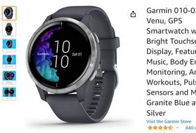 Amazon.ca: Garmin Venu GPS Smartwatch Granite Blue and Silver $199.95 (Regular $479.99, Save 58%)