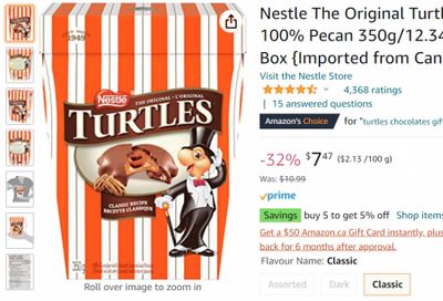 Amazon.ca: Nestle Turtles 350g $7.47 (Save 32%)