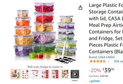 Amazon.ca: 20-Piece Food Storage Set $23.99 After Extra 40% Off Code