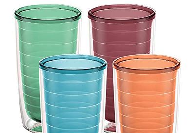 Tervis Made in USA Double Walled Clear & Colorful Tabletop Insulated Tumbler Cup Keeps Drinks Cold & Hot, 16oz - 4pk, Assorted $35.58 (Reg $64.51)
