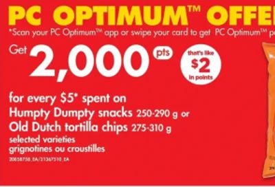 No Frills Ontario: 2,000 PC Optimum Points for Every $5 Spent on Humpty Dumpty or Old Dutch Chips & Snacks