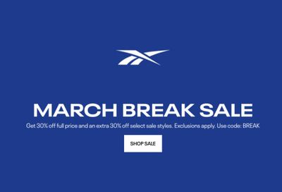 Reebok Canada March Break Sale: Save 30% OFF Full Price + Extra 30% OFF Select Sale Styles