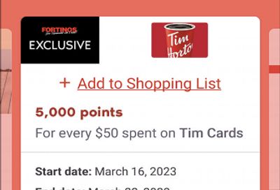 PC Optimum Offers: Get 5,000 Points For Every $50 Spent on Tim Cards March 16th-22nd