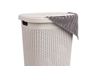 Mind Reader Basket Collection, Slim Laundry Hamper, 50 Liter (15kg/33lbs) Capacity, Cut Out Handles, Attached Hinged Lid, Ventilated, Ivory $46.54 (Reg $64.39)