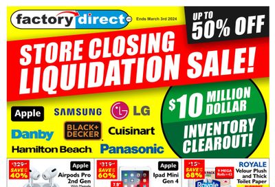 Factory Direct Store Closing Liquidation Sale Flyer February 24 to March 3