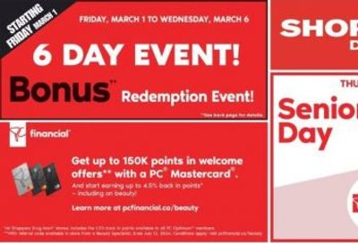 Shoppers Drug Mart Canada: Bonus Redemption Event March 1st – 6th