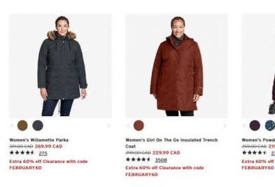 Eddie Bauer Canada: Extra 60% off Clearance with Promo Code Today Only