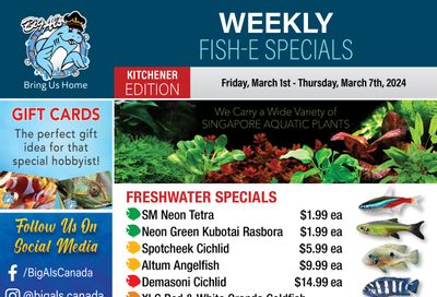 Big Al's (Kitchener) Weekly Specials March 1 to 7