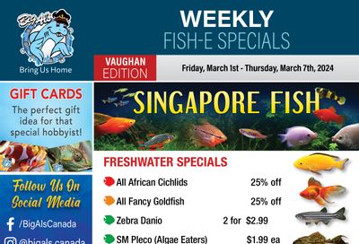 Big Al's (Vaughan) Weekly Specials March 1 to 7