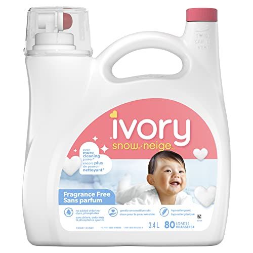 Ivory Snow Baby Laundry Detergent Liquid, Fragrance Free Hypoallergenic Detergent, 3.4 L, 80