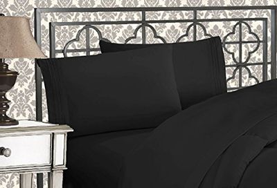 Elegant Comfort Luxurious Premium Hotel Quality Microfiber Three Line Embroidered Softest 4-Piece Bed Sheet Set, Wrinkle and Fade Resistant, Full, Black $26.8 (Reg $35.99)