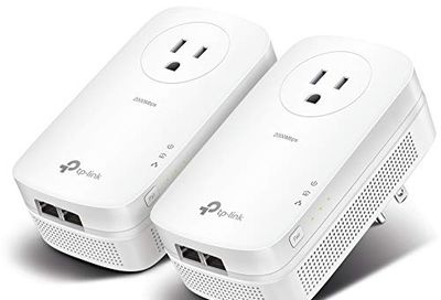TP-Link AV2000 Powerline Adapter (TL-PA9020P KIT) - 2 Gigabit Ports, Ethernet Over Power, Plug&Play, Power Saving, 2x2 MIMO, Noise Filtering, Extra Power Socket for other Devices, Ideal for Gaming $99.99 (Reg $129.99)