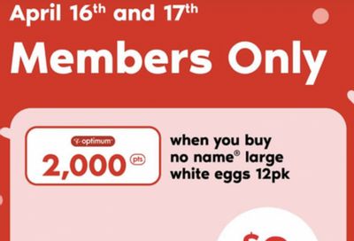 Loblaws Ontario Flash Offer: Get 2,000 PC Optimum Points When You Buy No Name Large White Eggs 12pk April 16th & 17th