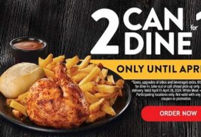 Swiss Chalet Canada Offers: Enjoy Two Quarter Chicken Dinners for Only $19.99 + More Deals