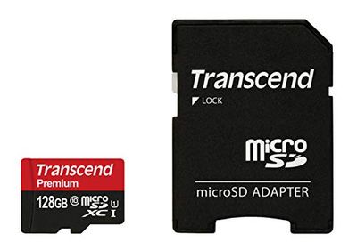 Transcend 128GB MicroSDXC Class10 UHS-1 Memory Card with Adapter 45 MB/s (TS128GUSDU1) $25.5 (Reg $39.99)