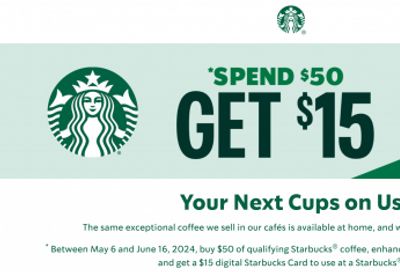 Starbucks at Home Canada Promotions: Spend $50 on Qualifying Products and Get a $15 Digital Starbucks Card