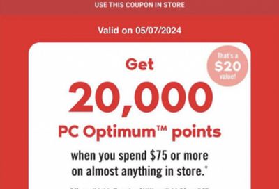 Shoppers Drug Mart Canada Tuesday Text Offer: Get 20,000 PC Optimum Points When You Spend $75 or More