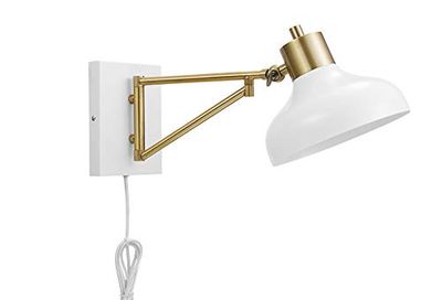 Globe Electric 51344 1-Light Plug-in or Hardwire Swing Arm Wall Sconce, White, Brass Accents, White Cloth Cord, Wall Lighting, Wall Lights for Bedroom, Kitchen Sconces Wall Lighting, Home Décor $42.8 (Reg $73.43)