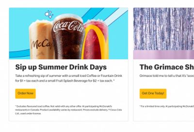 McDonald’s Canada Deals & Promotions Vanilla Soft-Serve Cone for $1.00 + Summer Drinks for $1