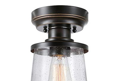 Globe Electric 44301 Charlie 1-Light Outdoor/Indoor Semi-Flush Mount Ceiling Light, Oil Rubbed Bronze, Clear Seeded Glass Shade $28 (Reg $34.99)