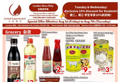 United Supermarket (London) Flyer August 1 to 7