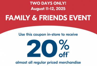 Shoppers Drug Mart Canada Family & Friends Event: 20% off Regular Priced Merchandise August 11th & 12th