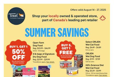 Tisol Pet Nutrition & Supply Stores Flyer August 14 to 27