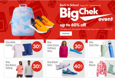 Sport Chek Canada Back to School Big Chek Event Flyer Sale up to 60% Off + Apple Watch 40% Off + More