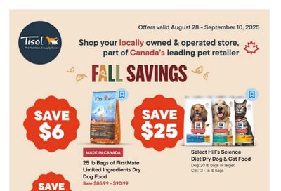 Tisol Pet Nutrition & Supply Stores Flyer August 28 to September 10