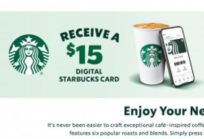 Starbucks at Home $15 Digital Gift Card Offer