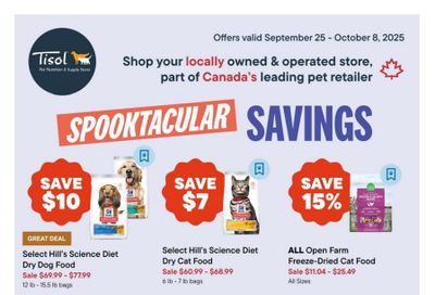 Tisol Pet Nutrition & Supply Stores Flyer September 25 to October 8