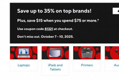 Staples Canada Flash Sale + Coupon Code: Save up to 35% on Top Tech & Top Brands + Save $15 when you Spend $75