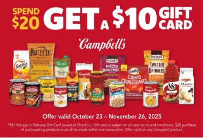 Sobeys & Safeway Canada: Spend $20 on Campbell’s Products and Get a $10 Gift Card October 23rd – November 26th