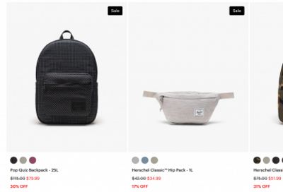Herschel Canada Sale: Save up to 68% Off + FREE Shipping on All Orders