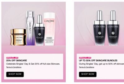 Lancome Canada: Singles Day up to 50% off Skincare + More