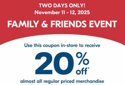 Shoppers Drug Mart Canada Family & Friends Event: Save 20% on Regular Price Items November 11th & 12th