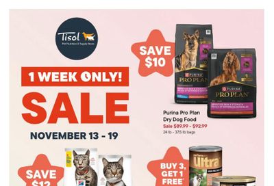Tisol Pet Nutrition & Supply Stores Flyer November 13 to 19