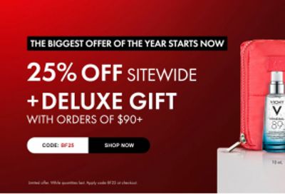 Vichy Canada Black Friday 2025 Sale Deals: Save 25% Off Sitewide + $123 Value FREE Gift with $90 Orders Using Promo Code + More