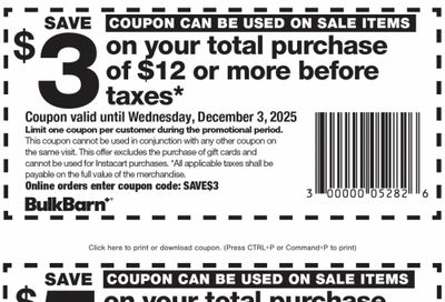 Bulk Barn Canada Coupons and Flyer Deals: Save $3 to $5 Off Your Purchase with Coupons + 30% off Select Items