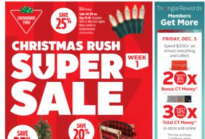 Canadian Tire Christmas Sale, Super Deals Flyer + Get 20x CT Money December 4th to 11th