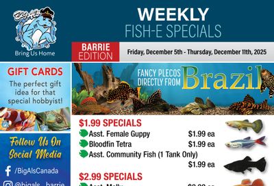 Big Al's (Barrie) Weekly Specials December 5 to 11
