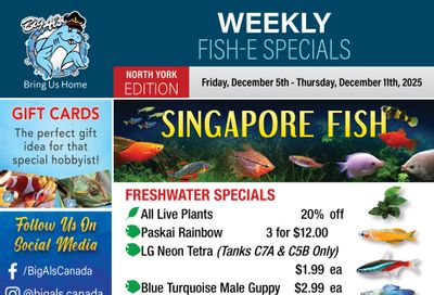 Big Al's (North York) Weekly Specials December 5 to 11