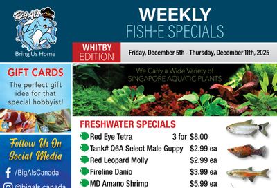 Big Al's (Whitby) Weekly Specials December 5 to 11